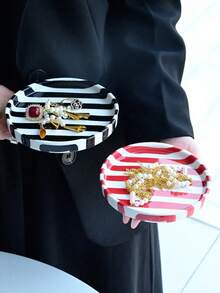 1pc Classic Striped Ceramic Plate (Single Plate), 4.5 Inch Nordic Classic Vertical Striped Home Dining Plate, Red/Pink/Black/Green/Blue/Brown 6 Colors, Ceramic Material, Suitable For Food Or Decoration, Dishwasher , Multi-Purpose - Multicolor - View 7