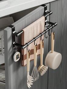 1pc Over-The-Door Towel Rack: Easy To Install,Great For Hanging Towels,Spoons And Utensils.Practical Hook-Style Storage Rack,Designed For Cabinet Doors,Perfect For Keeping Kitchen And Bathroom Organized And Tidy. - Multicolor - View 4