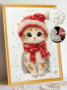 Cat Pattern Pearl Painting Set Adult Round Half Pearl Rhinestone Art Craft Home Wall Decor Holiday Gift - Sets - View 3