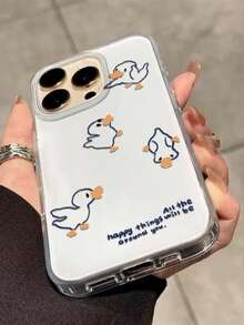 1pc Line Duck Phone Case For 16ProMax/16/15promax/12/15/16, Shockproof - White - View 5