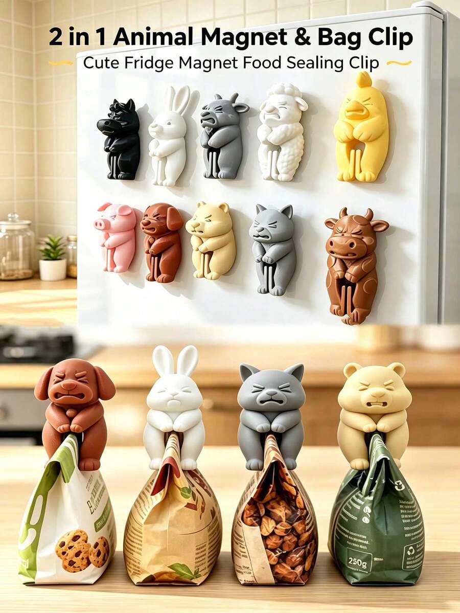 Cute Animal Shaped Reusable Sealing Clips, Food Sealing Clips, Plastic Snack Bag Sealing Clips, Reusable Storage Bag Clips For Kitchen