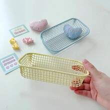 Cream Color Ins Style Rectangular Metal Mesh Storage Basket, Multiple Colors And Sizes Available, Hollow Breathable Sturdy And Durable, Desktop Stationery And Miscellaneous Items Organizer, Student Dorm, Office, Vanity Multi-Functional Storage Box - Multicolor - View 3