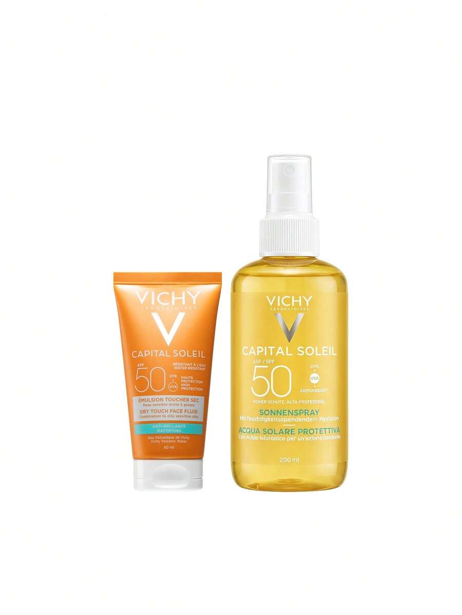 Vichy [組合包] Capital Soleil 有色乾爽觸感防護面部乳液 SPF50 50ml + 太陽防護水 SPF50 200ml - 無色 - 查看 1