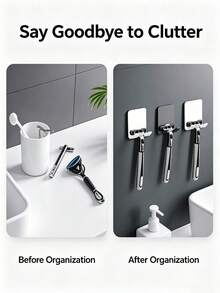 Giá treo dao cạo không khoan, móc dán tự dính chống nước, kệ treo lưu trữ đa năng cho phòng tắm, phù hợp cho dao cạo thủ công, phích cắm điện và phụ kiện phòng tắm - Nhiều màu - Xem 5