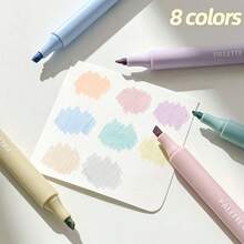 16pcs Soft Color Fluorescent Markers, 8 Colors, Axe-Shaped Ultra-Soft Tip, Quick-Drying Ink, Suitable For Textbook Highlighting, Planner Marking, Art Painting - Sets - View 2