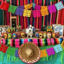 5 Pcs (40 Pieces) Mexican Felt Banners, Colorful Day Of The Dead Party Decorations, Holiday Birthday Party Decor, Day Of The Dead Garland, Mexican Decor, Wedding Holiday Party Halloween Christmas Decorations - A - View 6