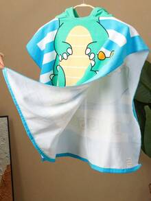 Children's Striped Dinosaur Design Hooded Bath Towel - Multicolor - View 2