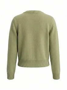 Women's Green Military Style Knitted Cardigan Sweater, Gold Buttons, Long Sleeve High Elasticity Pullover, Suitable For Autumn/Winter Wear - Green - View 11