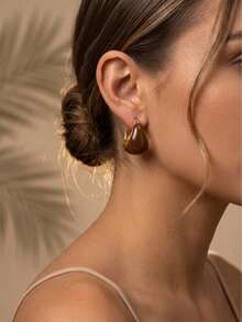 1 Pair Colorful Enamel Teardrop Hoop Earrings, Water Drop Earrings, Minimalist Daily Fashion Jewelry For Women Wedding/Party/Daily Wear - Red - View 4