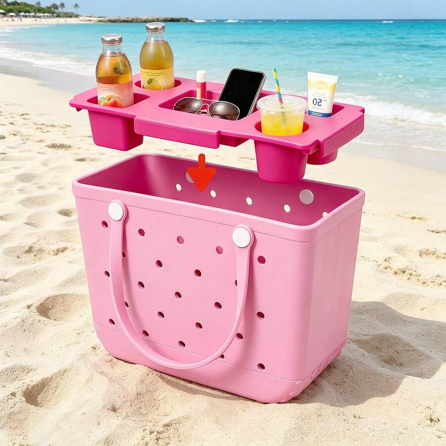 EVA Portable Carry Storage Tray, Multifunctional Bag Organizer Tray, Waterproof Lightweight Outdoor Accessory Tray For Family Trip, Beach Swimming, Picnic, Camping, Travel Sundries Arrangement - Rose Red - View 1