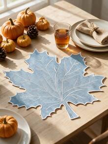 12pcs Thanksgiving Blue Maple Leaf Polyester Embroidered Placemats, Washable Tabletop Decor Pads, Waterproof And Oil-Resistant Table Mats, Table Protector Pads, Wear-Resistant And Non-Slip Table Mats, Easy To Store And Odorless, Suitable For Restaurants, Homestays, Festivals, Parties, Gatherings, Dinners - Multicolor - View 9