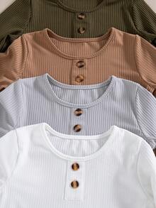 4pcs/Pack Boys Casual Fashion Solid Color Ribbed Crew Neck Long Sleeve Tops, Spring/Autumn - Multicolor - View 4