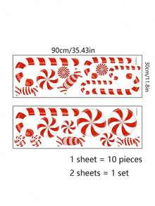 10pcs/Sheet Christmas Candy Decorative Wall Stickers, Window Decals, Red And White Candy Cane Peppermint Pattern PVC Wall Stickers, Self-Adhesive Removable Waterproof Decorative Stickers, Suitable For Living Room, Bedroom, Home Decor, Holiday Atmosphere Decoration Candy Stickers - Multicolor - View 3