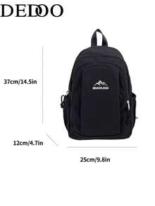 Dedoo Mochila con cremallera, bolsillos laterales, letras aleatorias, gran capacidad, mochila escolar para estudiantes, campus universitario, mochila casual sencilla para volver a la escuela - Negro - Ver 4