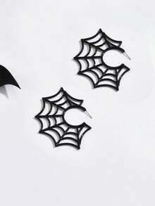 1 Pasang Anting Besar Bergaya Gothic Gelap Halloween Musim Gugur/Dingin, Motif Jaring Laba-laba, Cocok untuk Wanita, Pesta, Acara Dansa, Perhiasan Telinga yang Unik dan Personal - Hitam - View 3