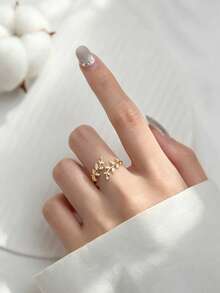 1pc Exquisite Adjustable Flower Ring, Nature-Inspired Ring, Romantic Floral Style, Suitable For Party, Holiday Vacation, Daily Wear (No Box) - Gold - View 4