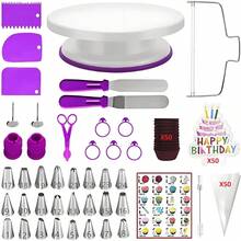Cake Decorating Kit, 193 Pcs Baking Tools (Blue) |   Cake Turntable, Leveler, 24 Numbered Icing Tips, 2 Spatulas, 3 Scrapers, 5 Bag Ties, 50 Pastry Bags, 50 Cupcake Liners & More - Purple - View 1