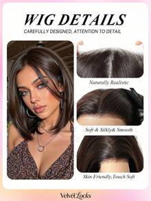 [Velvet Locks]New 13*4 Glueless Seamless Front Lace Wig 12 Inch Black Brown Short Straight Hair Wig Fashion Women No Bangs Pre-Cut Heat-Resistant Synthetic Fiber Soft Smooth Suitable For Beginners Daily Wear, Y2K Style, Party, Cosplay, Dance, Travel, Holiday - 黑棕色 - 查看 5