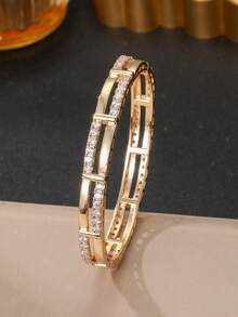 Double Row Cubic Zirconia Women's Bracelet & Ring Set, Gold And Silver Color Options, Rust-Resistant, Suitable For Daily Wear, Parties And Evening Events - Dual Row 2.0 - View 11