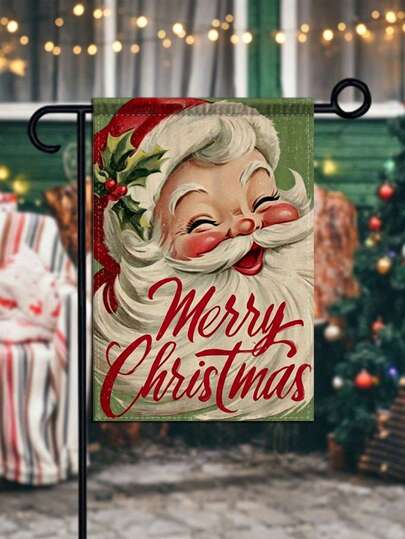 1pc Double-Sided Garden Flag, Featuring A Santa Claus Face Adorned With A Red Hat, White Trim, Holly, And A Cheerful Message, Perfect For Christmas Party Decorations, Christmas Home Decor, Fall Decor, Christmas Home Decor, Halloween Decor