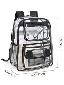 Mochila Transparente de PVC Portátil, Bolsa Impermeable de Gran Capacidad conúltiples Compartimentos, Casual y Deportiva, Apta para Conciertos, Festivales deúsica, Deportes, Playa, Picnic y Actividades al Aire Libre, Unisex - Negro - Ver 2
