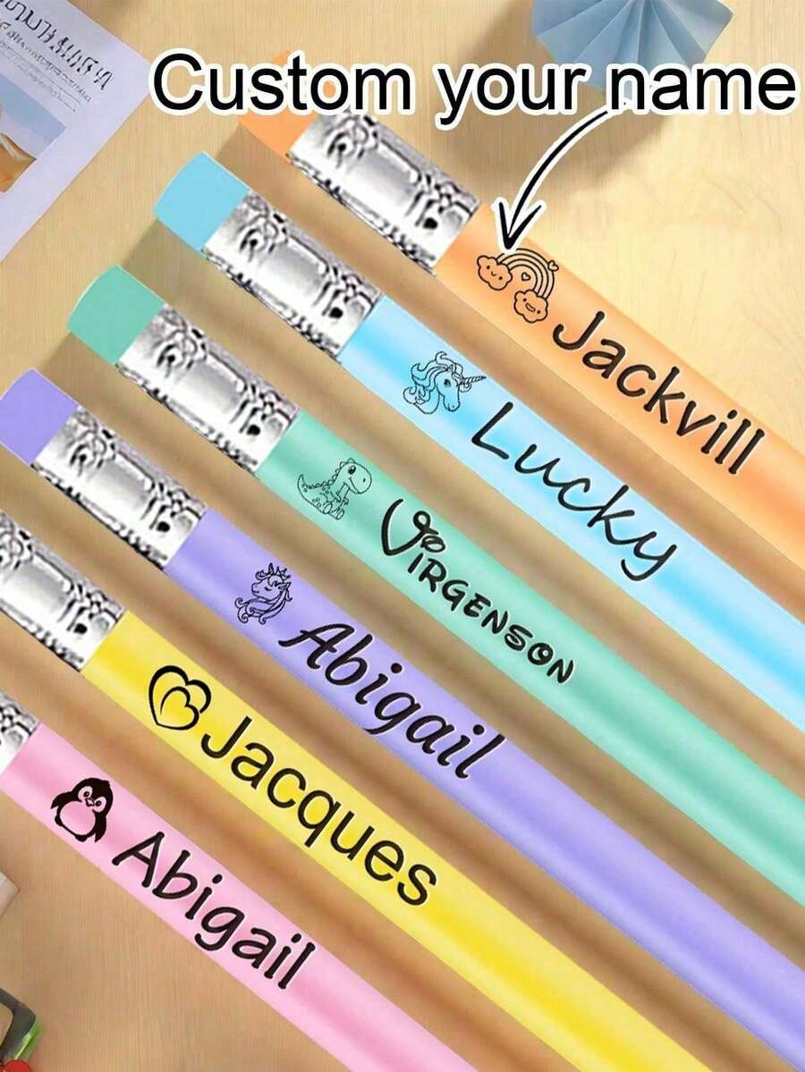 6-240pcs Customized Children's Pencils, Cute Colorful Stationery, Personalized Name Pencils, Custom School Opening Gift, Customizable Name Halloween Gift - Style B - View 1