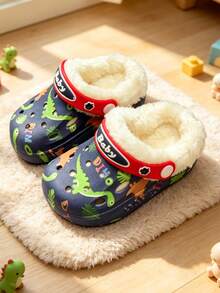 New Cartoon Dinosaur & Rabbit Decor House Slippers, Suitable For Boys & Girls Daily Home Wear, Soft & Warm Lining - Navy Blue - View 10