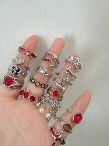 Gothic Style Red Crystal Butterfly Heart-Shaped Open Ring, Women's Vintage Adjustable Finger Ring, Halloween Jewelry - Multicolor - View 15
