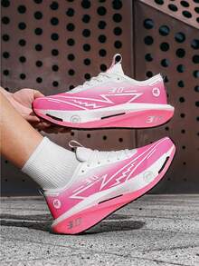 2026 New Gradient Racing Professional Running Shoes, Multi-Color Lightweight Breathable Upper, High-Elastic Cushioning Midsole, Anti-Slip Wear-Resistant Outsole, Unisex Couple Style Suitable For Long-Distance Training, Fitness Testing, Racing, Daily Jogging, Fitness, Campus Testing, Outdoor Road Running, Marathon Preparation, Commuting, Walking, All-Around Versatile Professional Sports Running Shoes - Pink - View 3