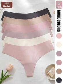 GYEY 6pcs Plus Size V-Cut Seamless Thong Panties - Invisible No Show Low Waist Friendly Super Soft Skin-Friendly Underwear - Multicolor - View 2