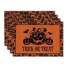 2/4/6/8pcs Halloween Pumpkin Ghost Face Print Rectangular Placemats, Suitable For Home, Hotel, Restaurant, Holiday Celebration, Banquet Table Decoration, Autumn/Winter Home Decor - Multicolor - View 2
