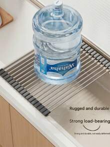 1pc Stainless Steel Expandable Dish Rack, Can Be Placed Over Sink, Black And Gray, With Adjustable Arms, A Fully Functional Kitchen Sink Storage Rack, Suitable For Vegetables And Fruits Kitchen Utensils Set, Can Be Used In Kitchen And Bathroom, A Great Gift For New Year And Christmas - Multicolor - View 8