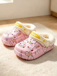 New Cartoon Dinosaur & Rabbit Decor Home Slippers, Suitable For Boys & Girls Daily Indoor Wear, Soft & Warm Lining - Baby Pink - View 5