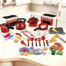 Children's Mini Pretend Play Kitchen Set, Red Realistic Pots And Pans Cookware And Simulated Food Vegetables, Educational Role-Play Cooking Toy For Boys And Girls 3+ Years Old, Birthday Gift - Multicolor - View 2