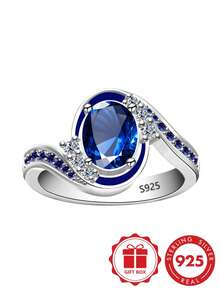 925 Sterling Silver Fashion Wide Band Women's Ring, Inlaid With Fashion Synthetic Zirconia, Niche Design With High-End Feel, Suitable For Daily Wear, Vacation, Party, Perfect Gift For Best Friend - Silver - View 5