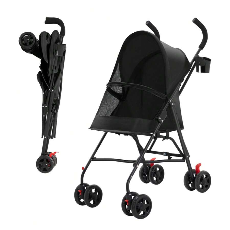 3 In 1 Stroller For Dogs Up To 25kg, Foldable, Portable, Large Pet Basket For Small/Medium Dogs And Cats, 360° Double Wheels - Black - View 1