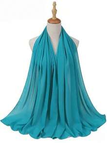 1pc Modest Hijab Chiffon Casual Fashion Versatile Everyday Simple Solid Color Women's Scarf - Teal Blue - View 2