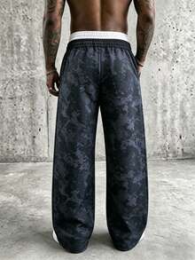 Men's Spring/Autumn Colorblock Camouflage Straight Leg Loose Fit Commuter Fitness Jogging Versatile 2 In 1 Sports Long Pants - Dusty Blue - View 4