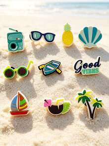 10pcs Summer Beach Shoe Charms, PVC Shoe Decorations, Shoe Accessories Pendant, Birthday Christmas Halloween Party Gift Creative - View 3