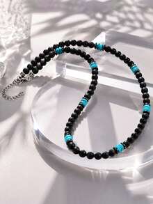 diffone Fashion Handmade 6mm Stone Bead Vintage Men's Short Beaded Necklace Party Jewelry - Men's Beaded Short Necklace - View 3