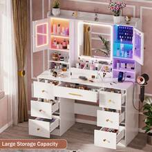 ✨[VIRAL VANITY]Holiday Gift! White Vanity Desk With Mirror 7 Drawers,3-Mode & Hairdryer Holder, Bedroom Makeup Organizer, Gift For Women|FYP|Birthday Christmas Holiday Gift|Perfect Addition To Makeup Routine For Shows,Gatherings And Festivals!✨ - 白色 - 查看 2