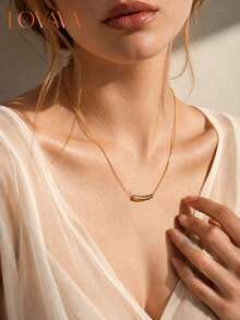 18K Gold PVD Vacuum Plated Stainless Steel Curved Tube Water Drop Pendant Necklace, Women's Minimalist Luxury Smile Curve Collarbone Chain, Niche High-End Versatile Layering, Daily Commute Date Gift - Gold - View 3