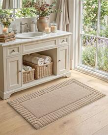 DEXI Tapete para Baño 40 x 60 cm, Alfombra de Baño Antiderrapante, Tapetes de Baño Supersuave y Absorbente, Lavable a Máquina, Blanco - Beis - Ver 3