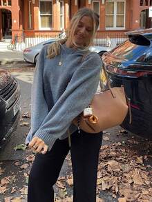 Women's New Autumn Round Neck Knit Long Sleeve Top, Gentle Daily Commute College Style - Grey - View 4