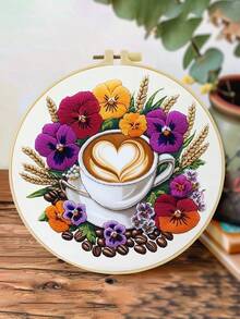 1 buah, ukuran 20*20cm/7.9*7.9in, Perlengkapan Bordir Kedai Kopi, Set Bordir Buatan Tangan DIY untuk Pemula Dewasa, Hadiah Rumah, Hadiah Menjahit Wanita, Termasuk Panduan Pengguna, Kain Pola Cetak, Bingkai Bordir, Jarum dan Benang. - Kedai kopi - View 8