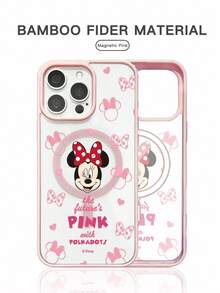 Miniso 1pc New Magnetic Bracket Wireless Charging Case, Creative Pink Raised Camera Protection Pattern, Unique Officially Licensed Disney Cute Stitch & Angel Cartoon Phone Case, Thick Anti-Fall Protective Cover Compatible With Apple IPhone 17 ProMax/Air, 16, 11/12/13/14 Plus, XR, 7/8 Plus, 15 ProMax, Couples Gift - Pink - View 1