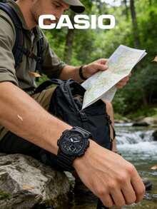 CASIO Vintage Gold Square Outdoor Sports Dual Display Watch Collection, Retro Metal Steel Band Square Watch, Solar Powered Waterproof Multi-Function Outdoor Sports Electronic Watch - one-size - View 15