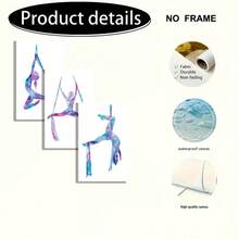 3PCS Modern Cartoon Realistic Art Style Air Ladies Silk Art Yoga Painting Oil Painting Canvas Painting Wall Art Decoration, Watercolor Color Air Dance Printing Poster Pictures Room Decoration, Corridor, Study, Bedroom Wall Decor(No Frame/Framed) - Cartoon - View 9