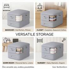 4x Large Collapsible Clothes Storage Bags With Zips, Bedding & Blanket Storage Organisers For Bedroom Wardrobe - Grey - View 5