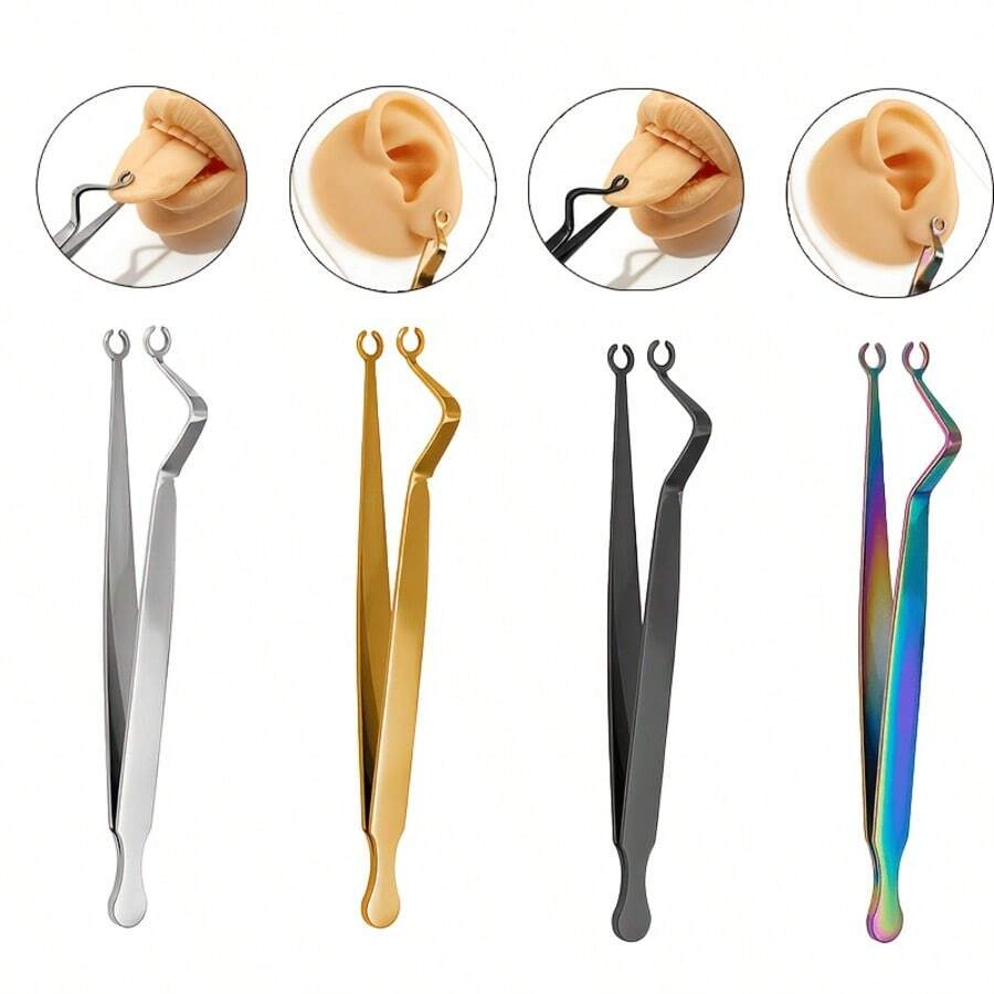 Stainless Steel Ear Piercing Tweezers, Ear Stud Ear Cartilage Ear Conch Lip Stud Tongue Stud Positioning Pliers, Piercing Tool Set Suitable For All Piercing Areas Including Ear And Nose Septum - Multicolor - View 1